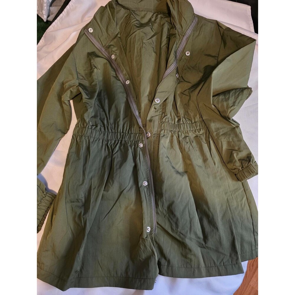 New, Olive Green Lightweight Hooded Windbreaker Jacket
